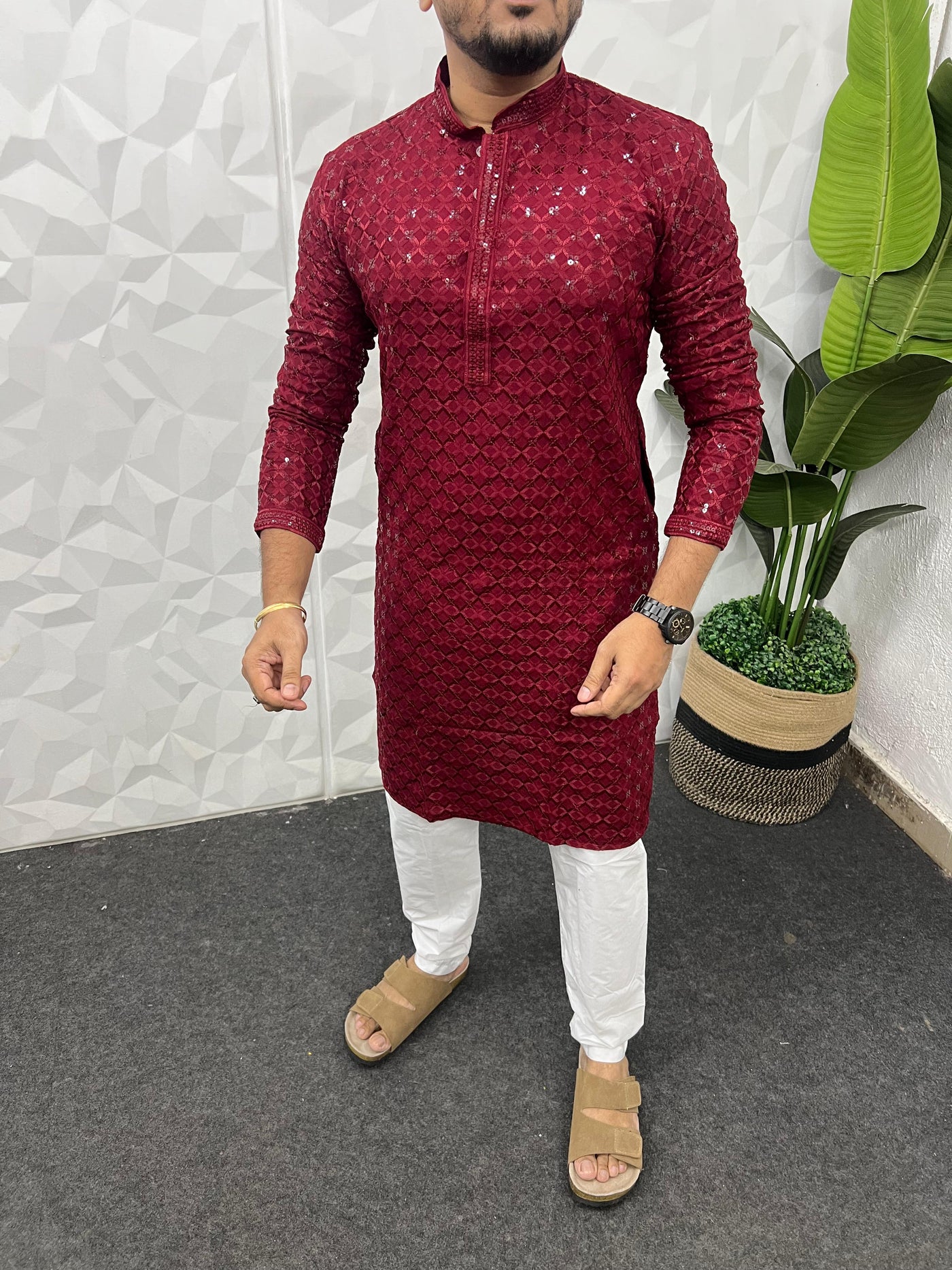 Lucknowi fabric long kurta