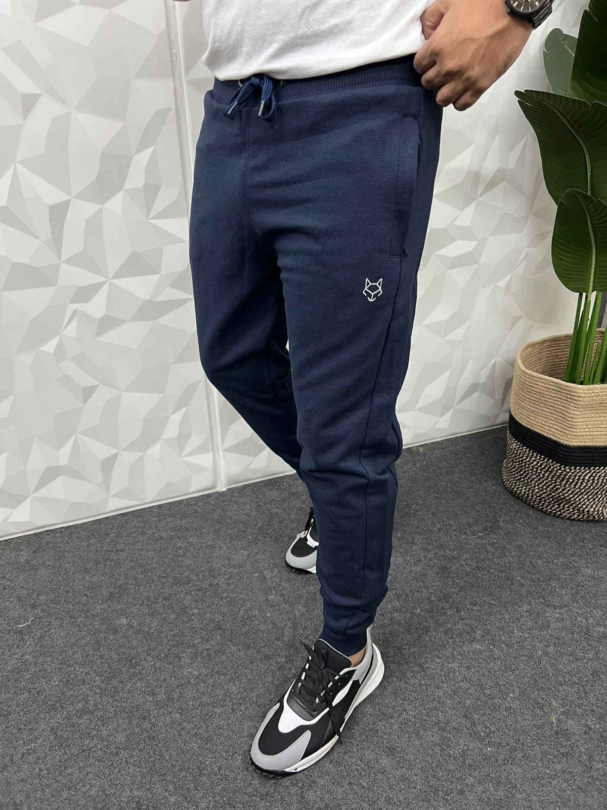 Jute fabric navy blue track pant