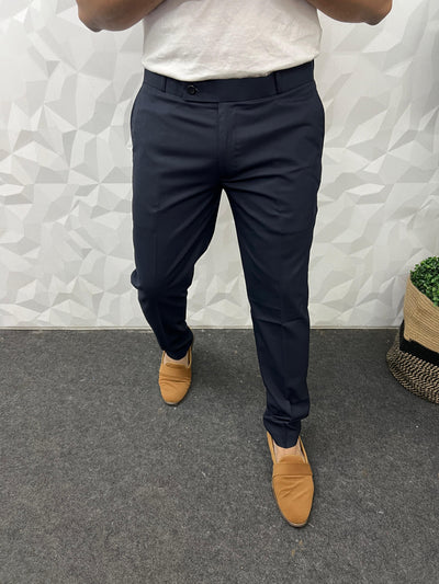 Cotton melange fabric trouser ( navy blue )