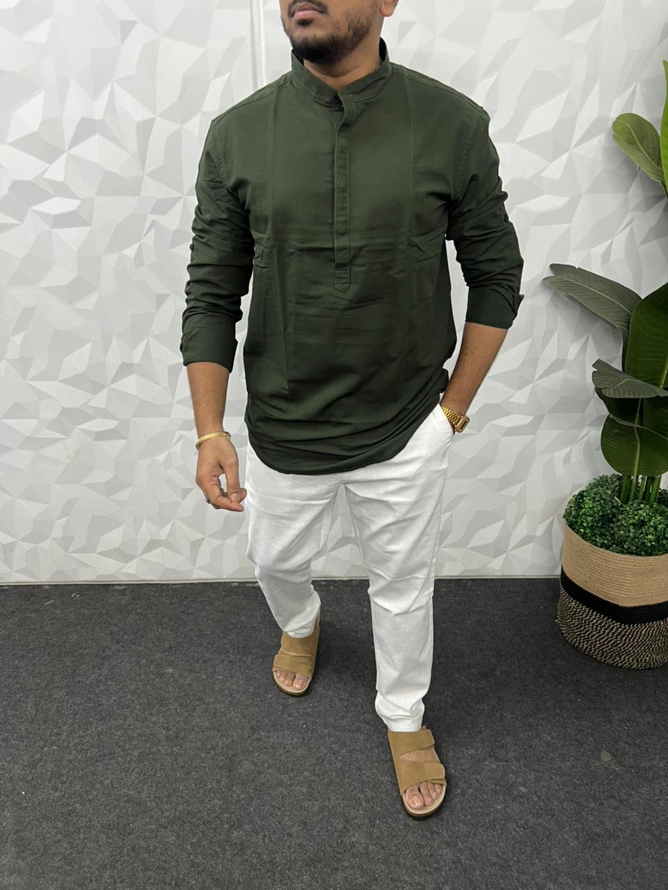 Slub linen short kurta