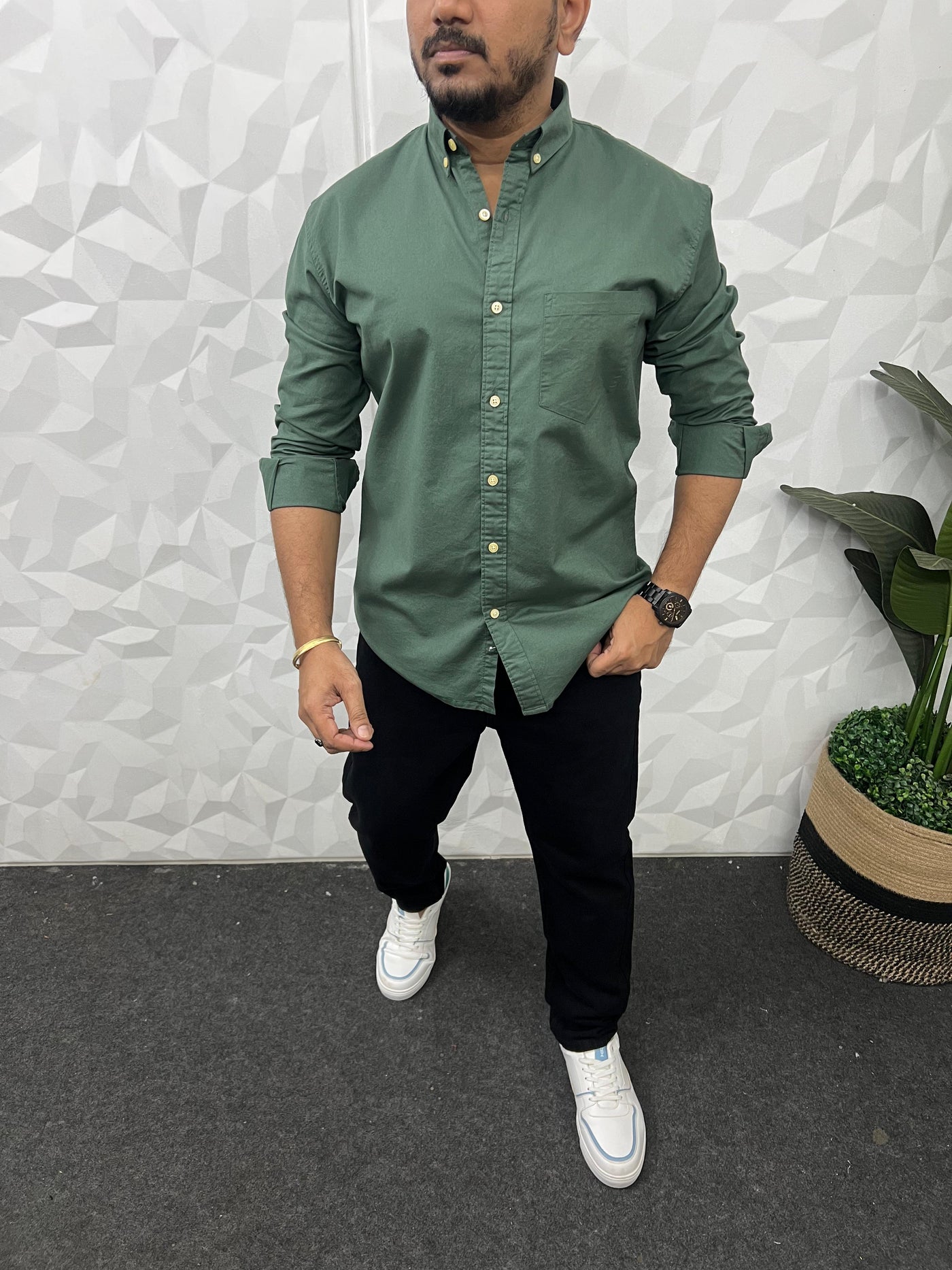 Oxford lycra solid shirt (Dusty green)
