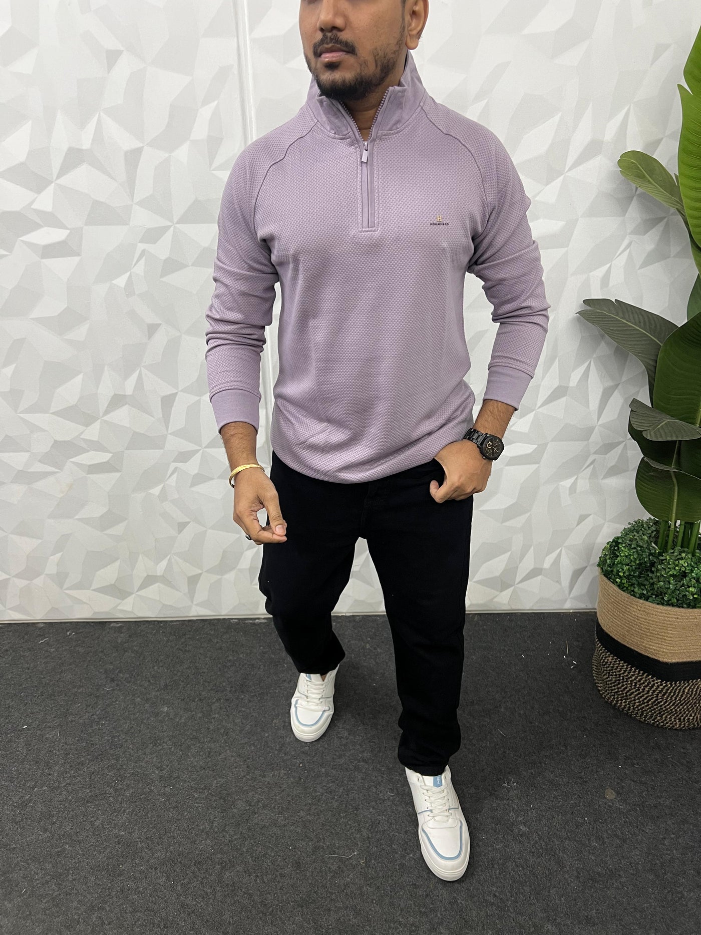 High neck popcorn fabric t-shirt