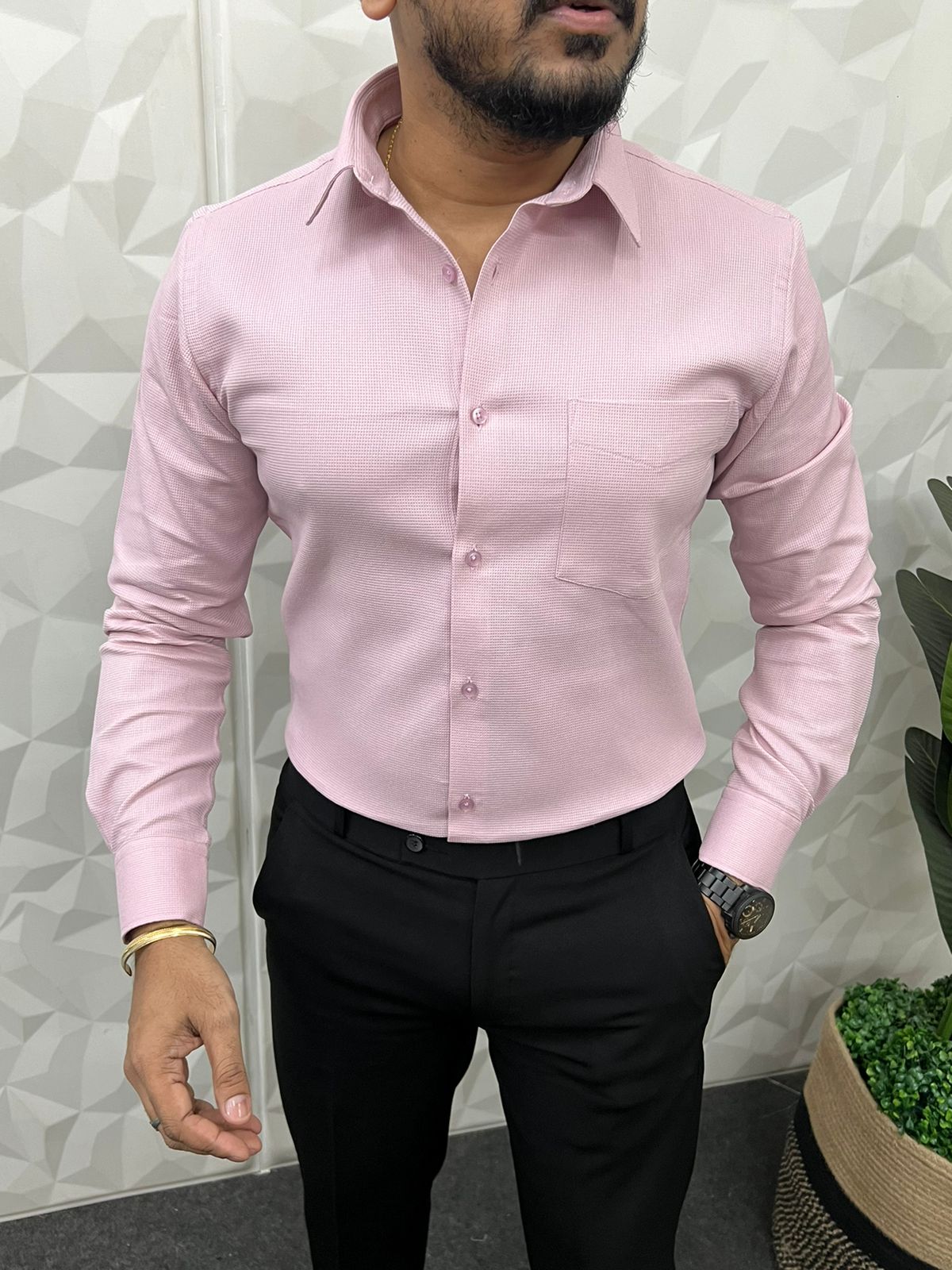 Galaxy waffle fabric plain shirt ( pink )