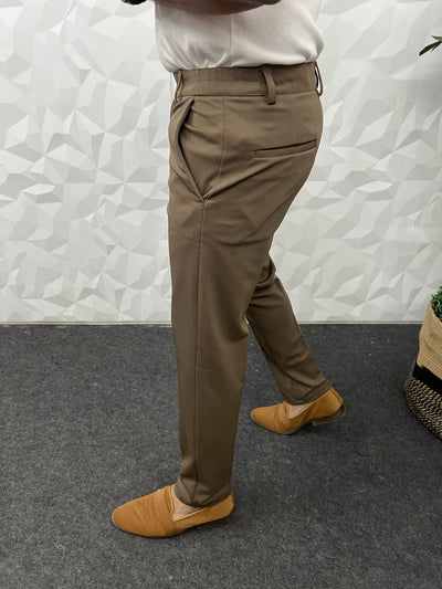 Flexi waist cotton twill brown trouser