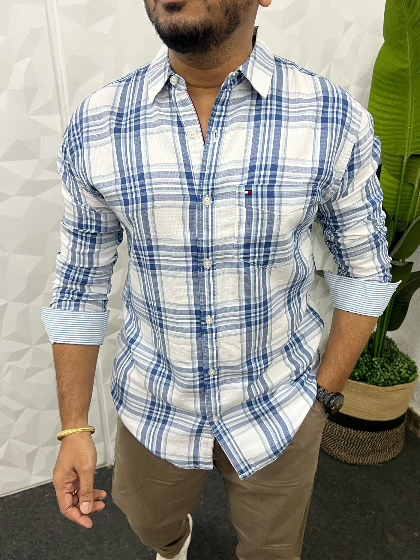 Double cloth soft cotton chex shirt