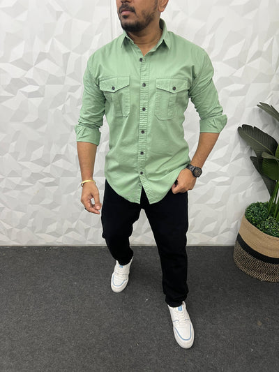 Oxford lycra cargo shirt (Mint Green)