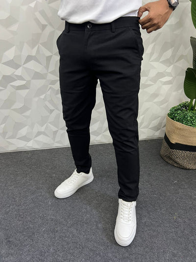 Linen fabric ankle chinos ( black )