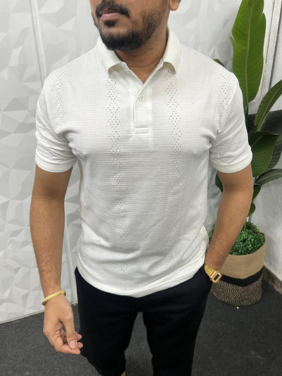 Cotton texture fabric collar t-shirt