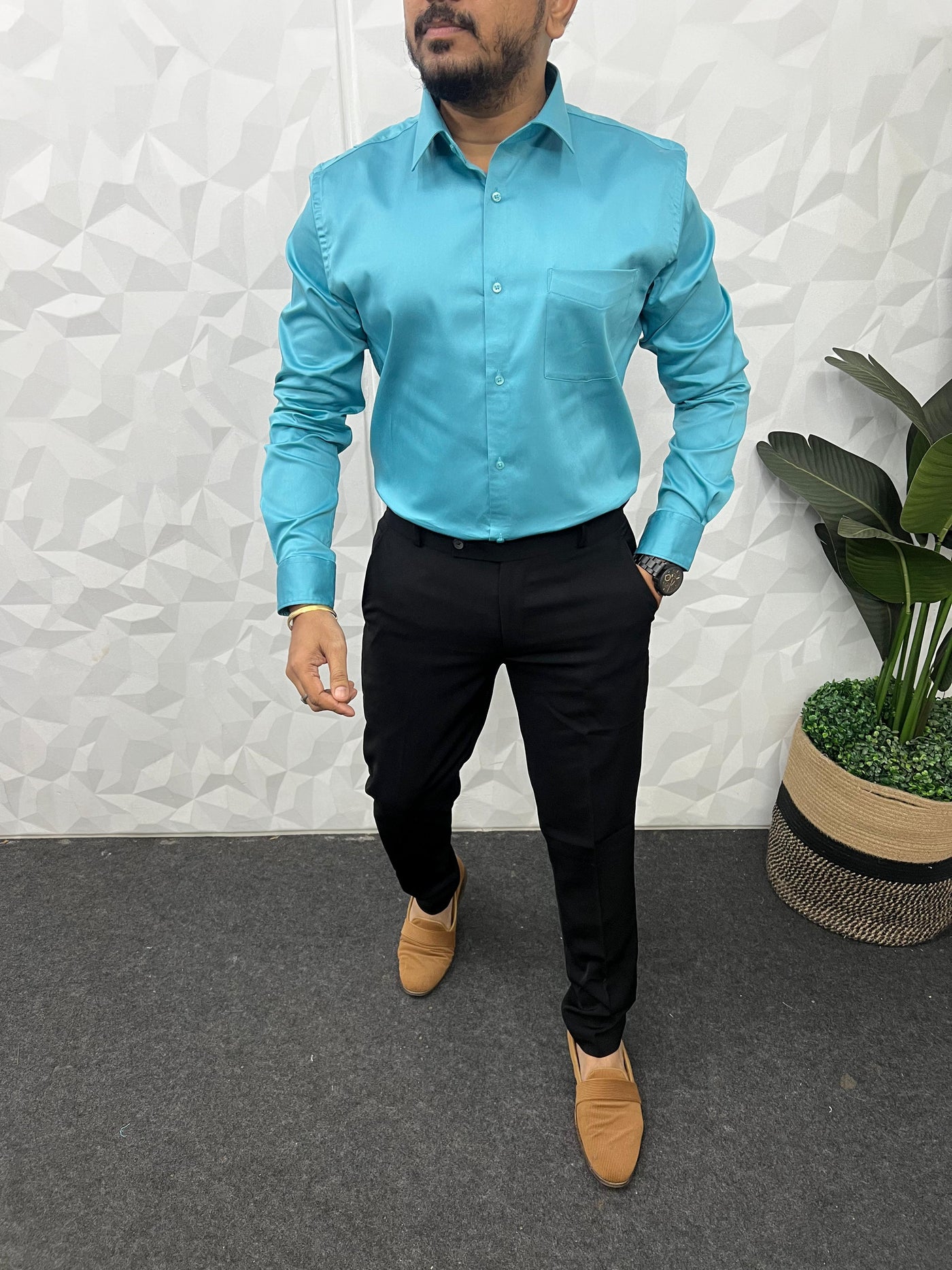 Cotton lycra plain shirt (Aqua)