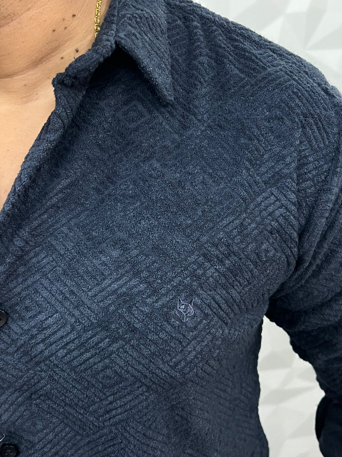 Cubic korean fabric shirt ( navy blue )