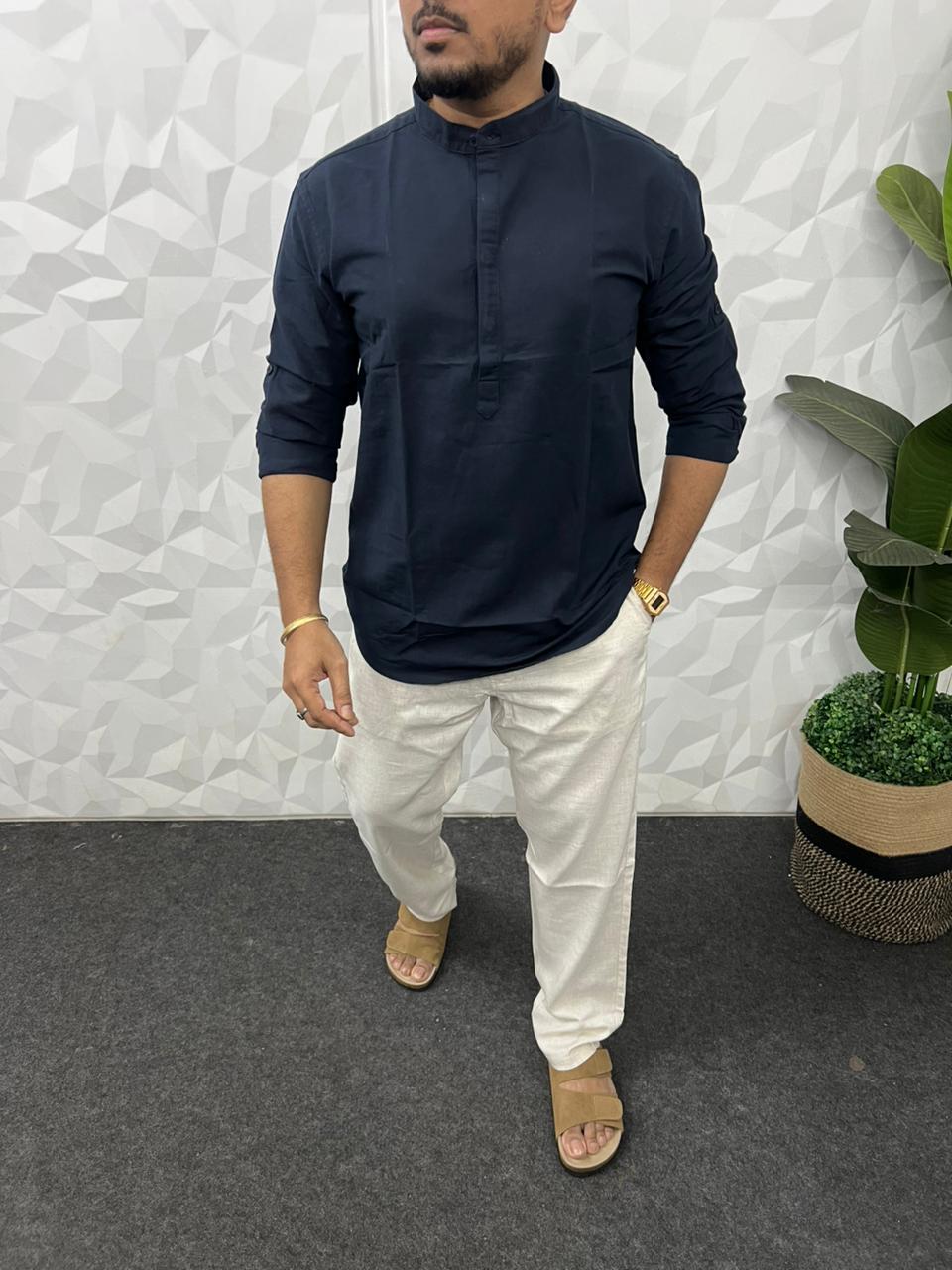 Slub linen short kurta