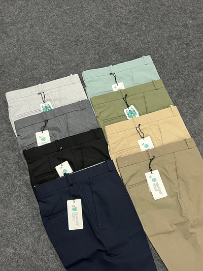 Cotton melange fabric trouser ( ocean )