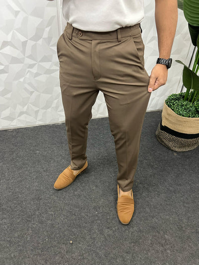 Flexi waist cotton twill brown trouser
