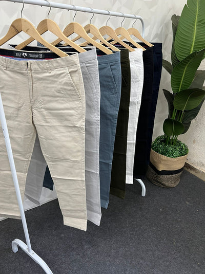 Linen fabric ankle chinos ( white )