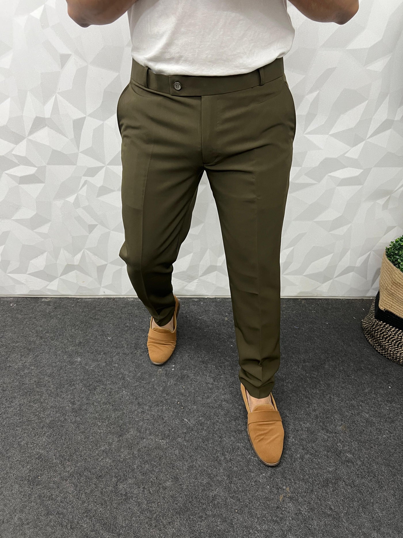 Cotton lycra fabric Deep olive trouser