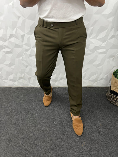 Cotton lycra fabric Deep olive trouser