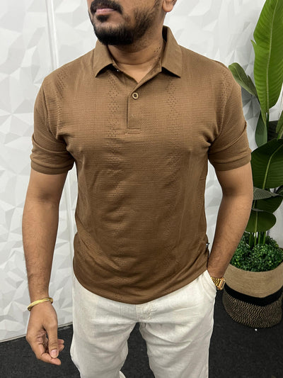 Cotton texture fabric collar t-shirt
