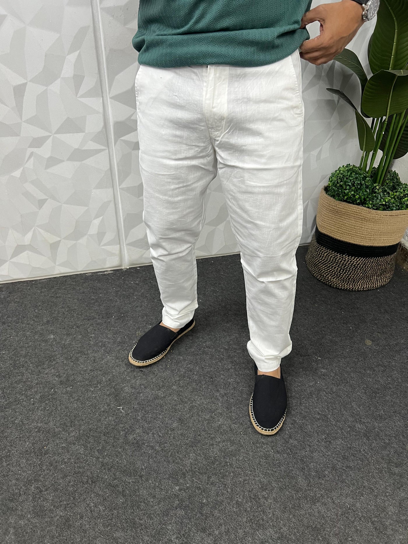 Dobby linen fabric pants