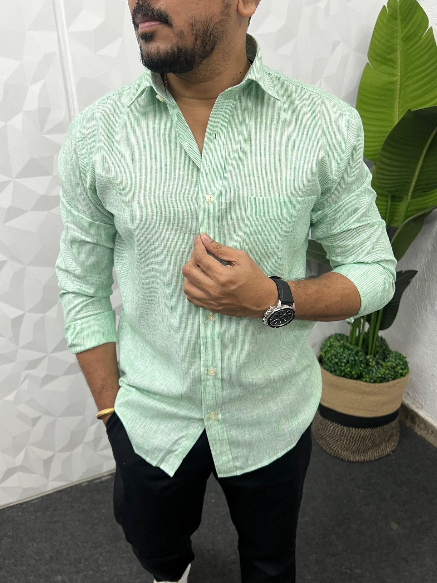 Oxford fabric fine stripes shirt