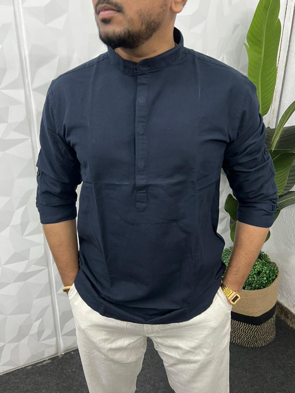 Slub linen short kurta