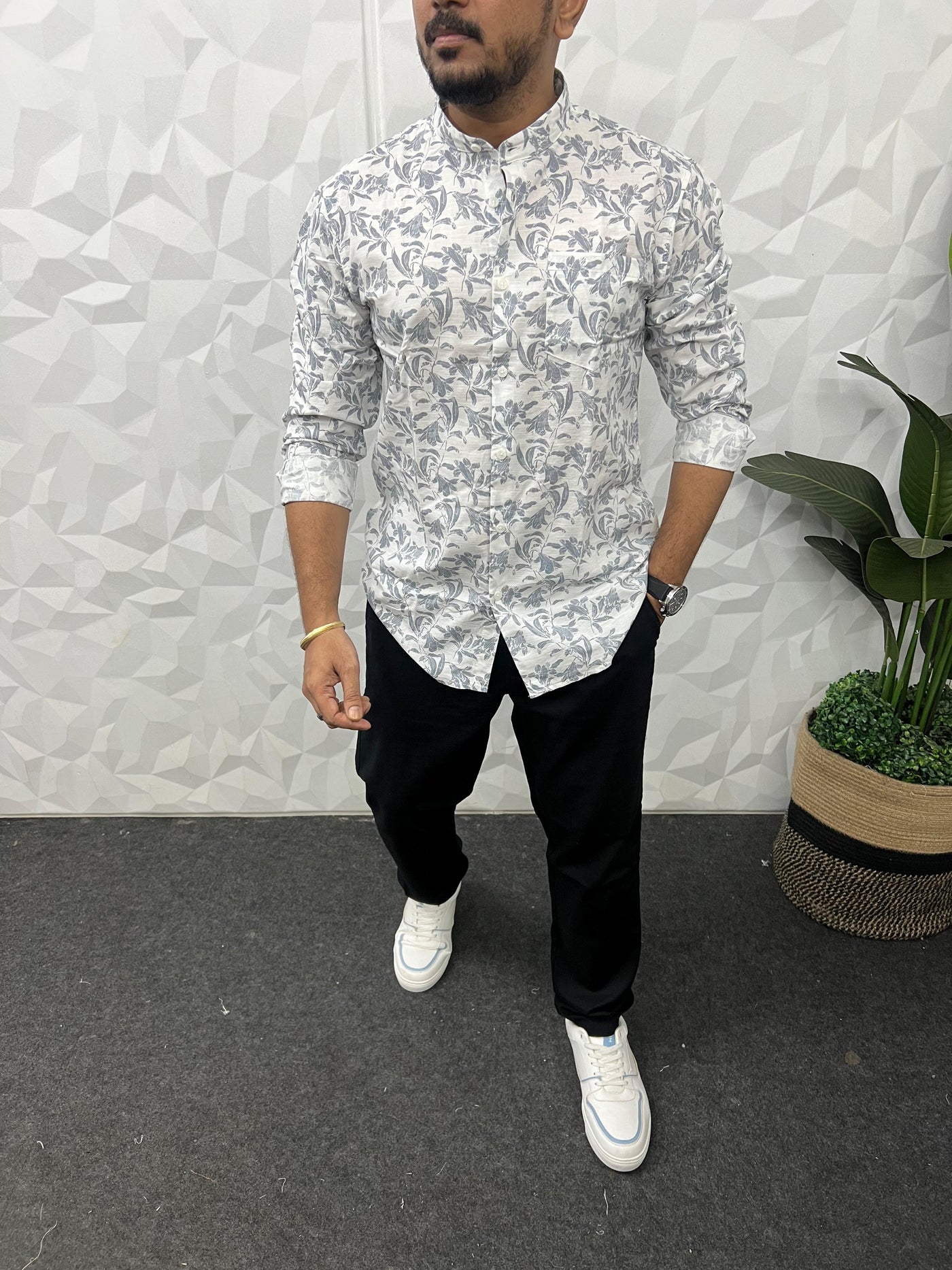 Mandarin collar printed shirt