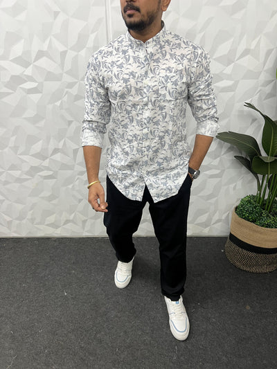Mandarin collar printed shirt