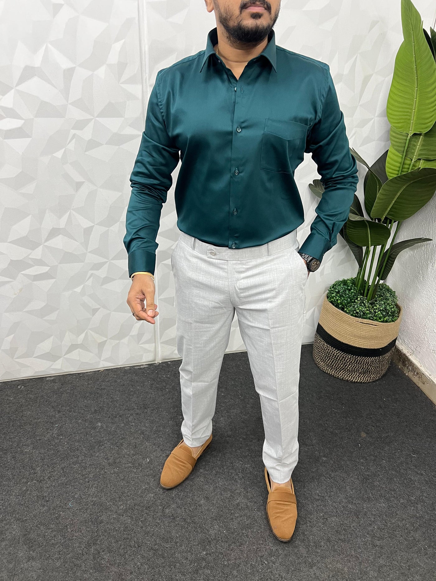 Cotton lycra plain shirt ( Teal Green )