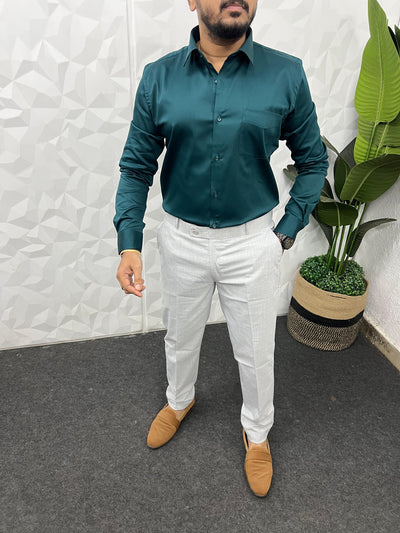 Cotton lycra plain shirt ( Teal Green )