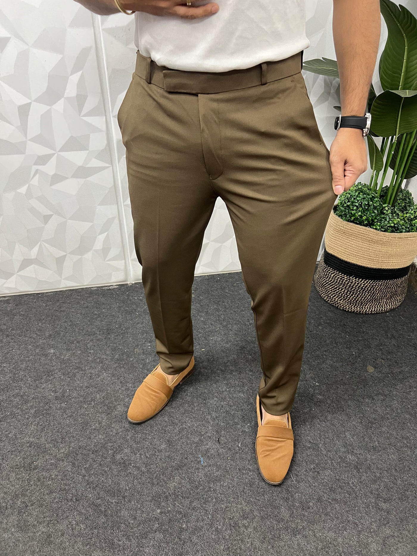 Peanut fabric ankle trouser (Dark Brown)