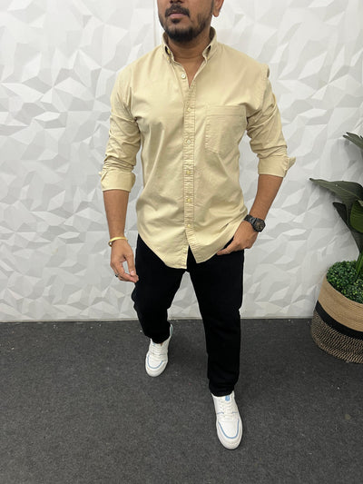 Oxford lycra solid shirt (Cream)