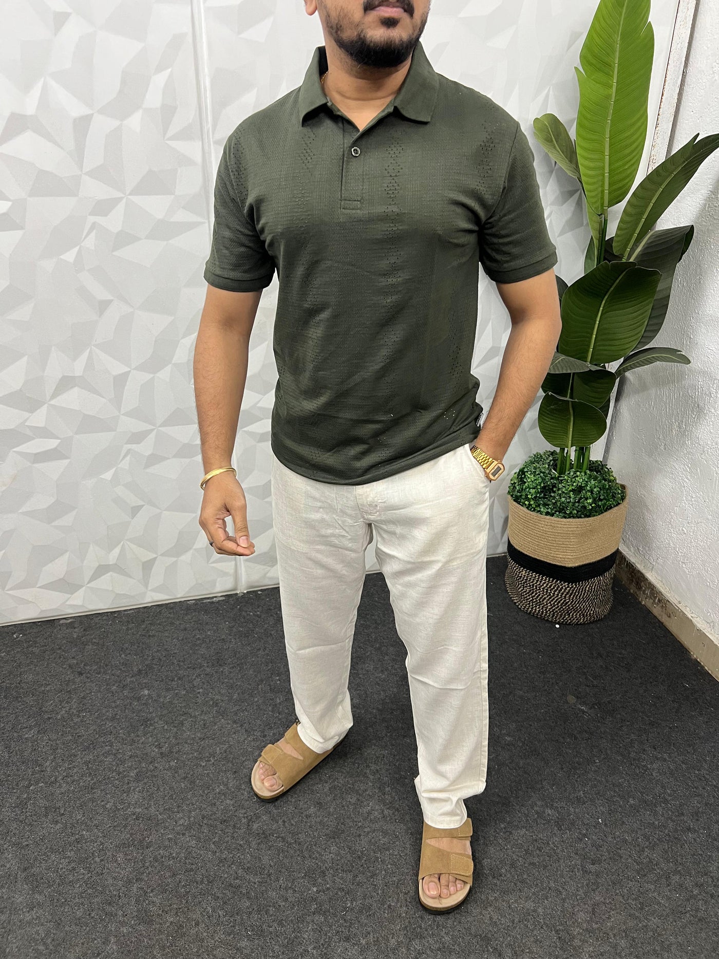 Cotton texture fabric collar t-shirt