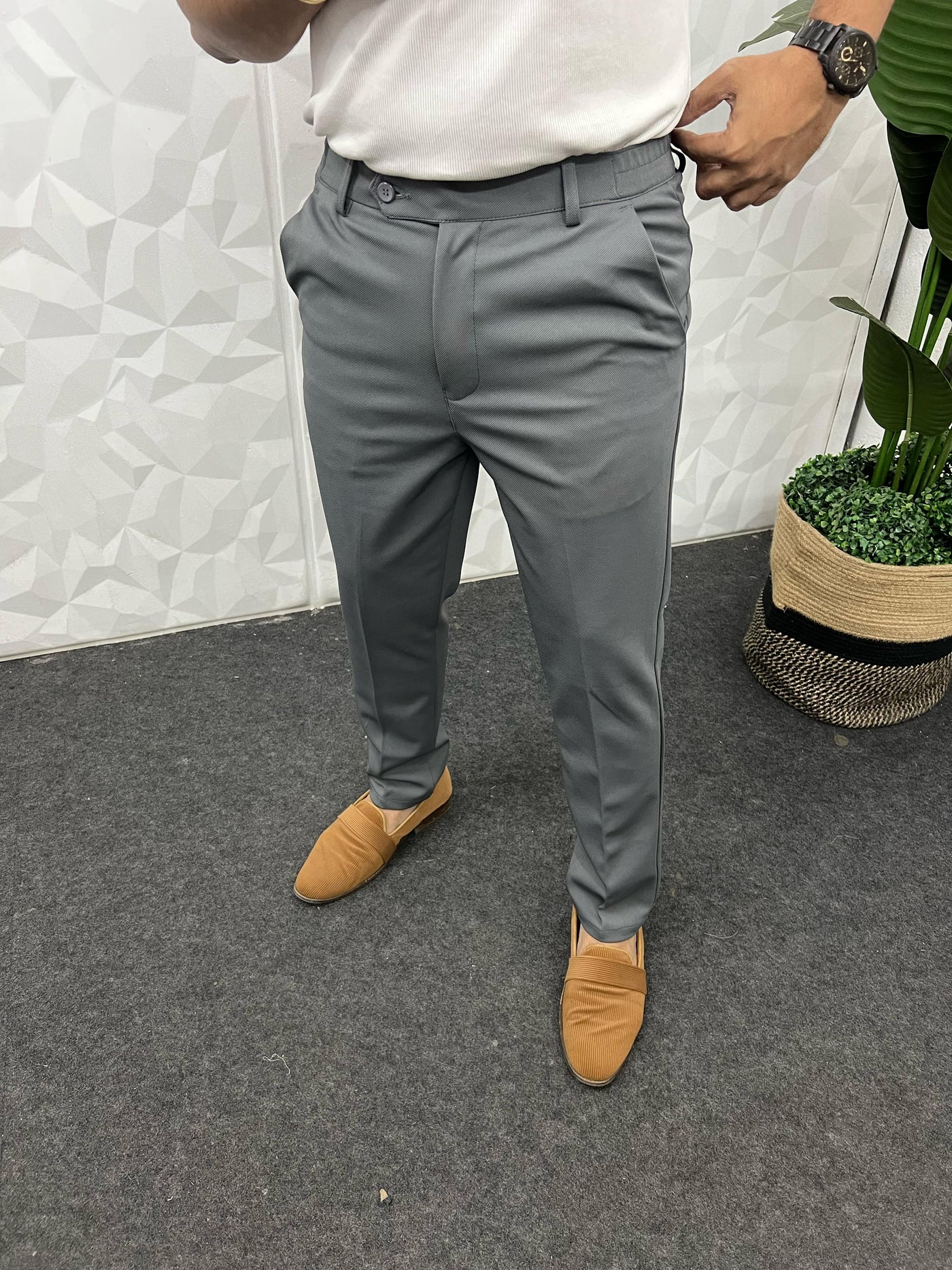Flexi waist cotton twill grey trouser