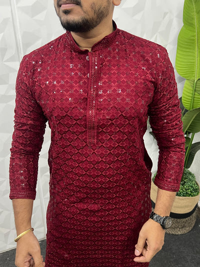 Lucknowi fabric long kurta