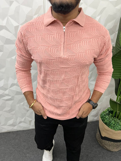 Aztec polo knitted full t-shirt ( peach )