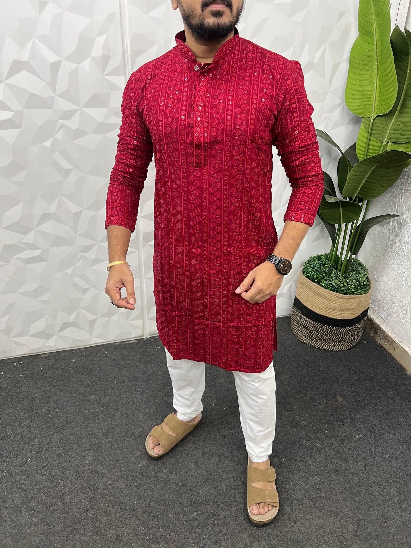 Lucknowi fabric long kurta