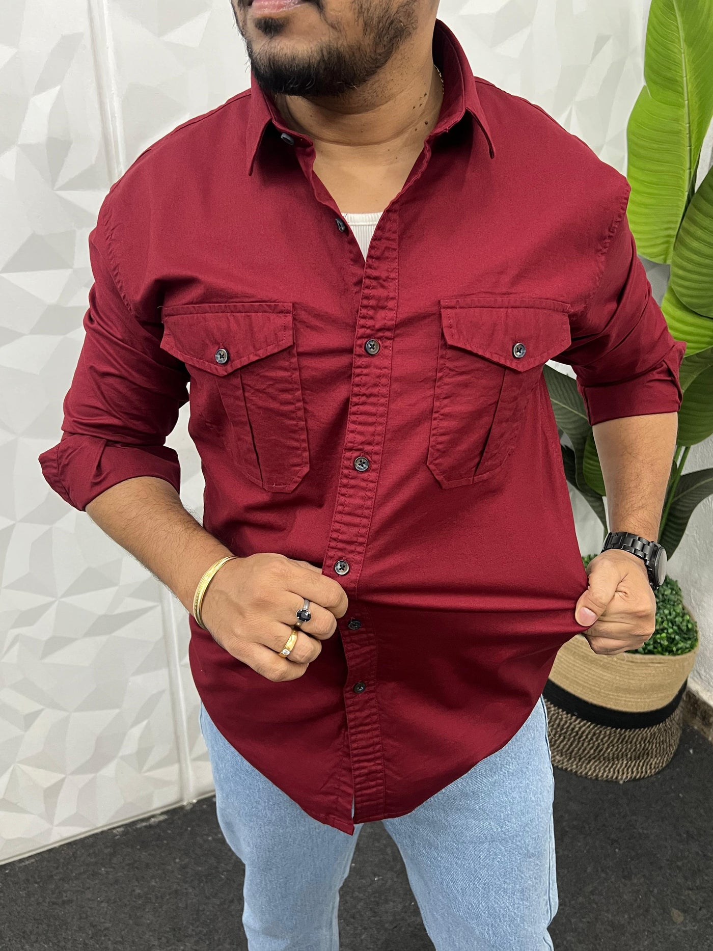 Oxford lycra cargo shirt (Maroon)