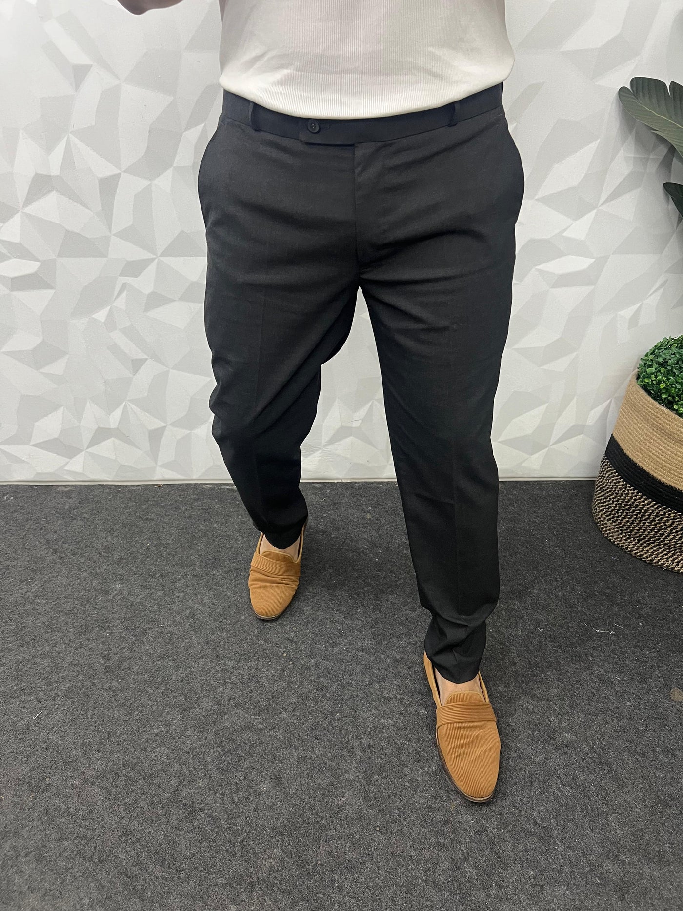 Melange cotton fabric trouser ( charcoal grey )