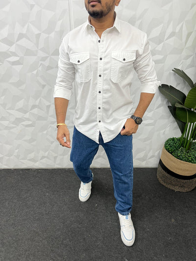 Oxford lycra cargo Shirt (White)