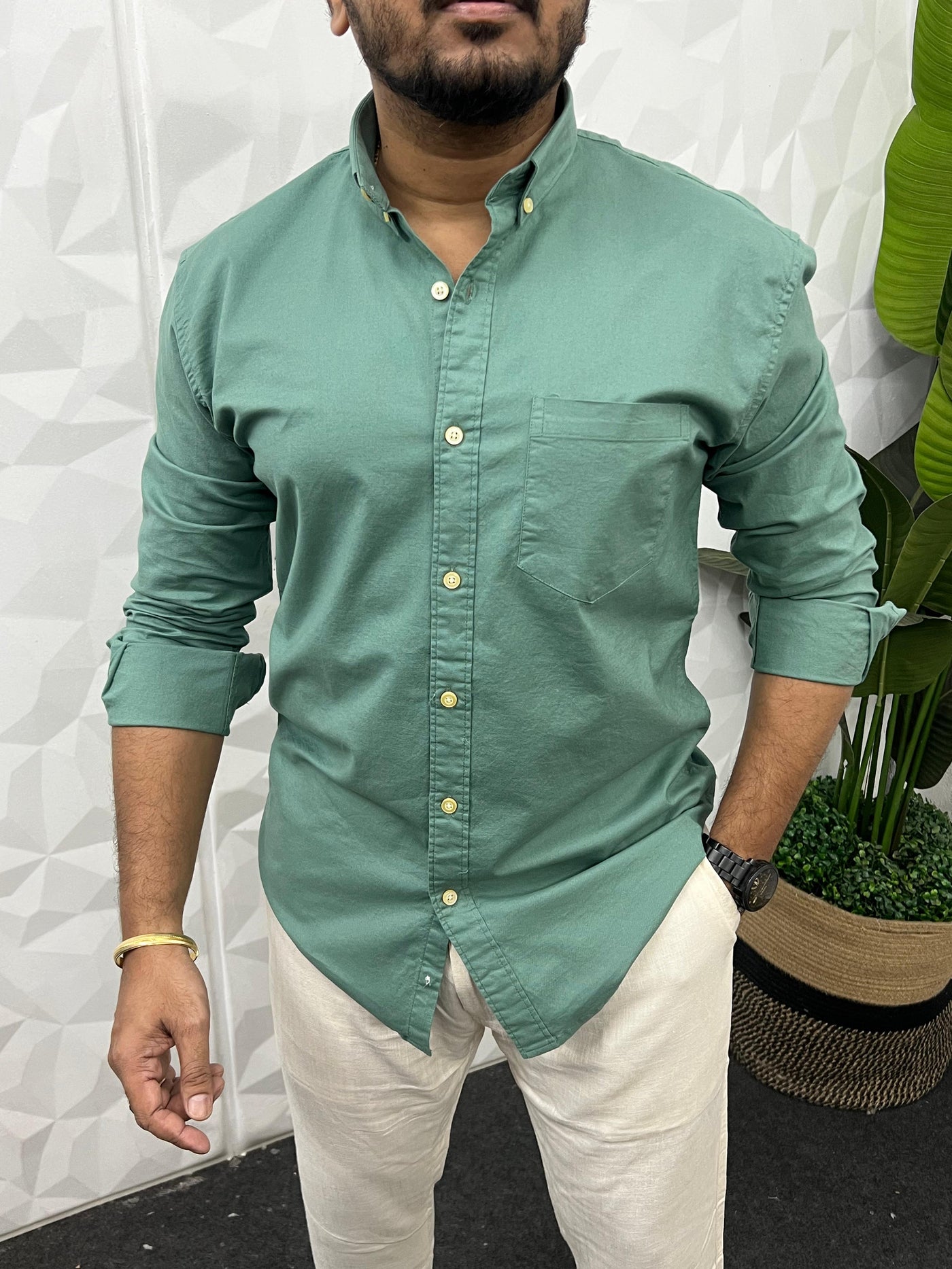 Oxford lycra solid shirt (Sea green)