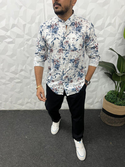 Mandarin collar printed shirt