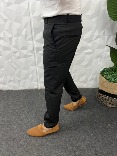 Cotton melange fabric trouser ( black )