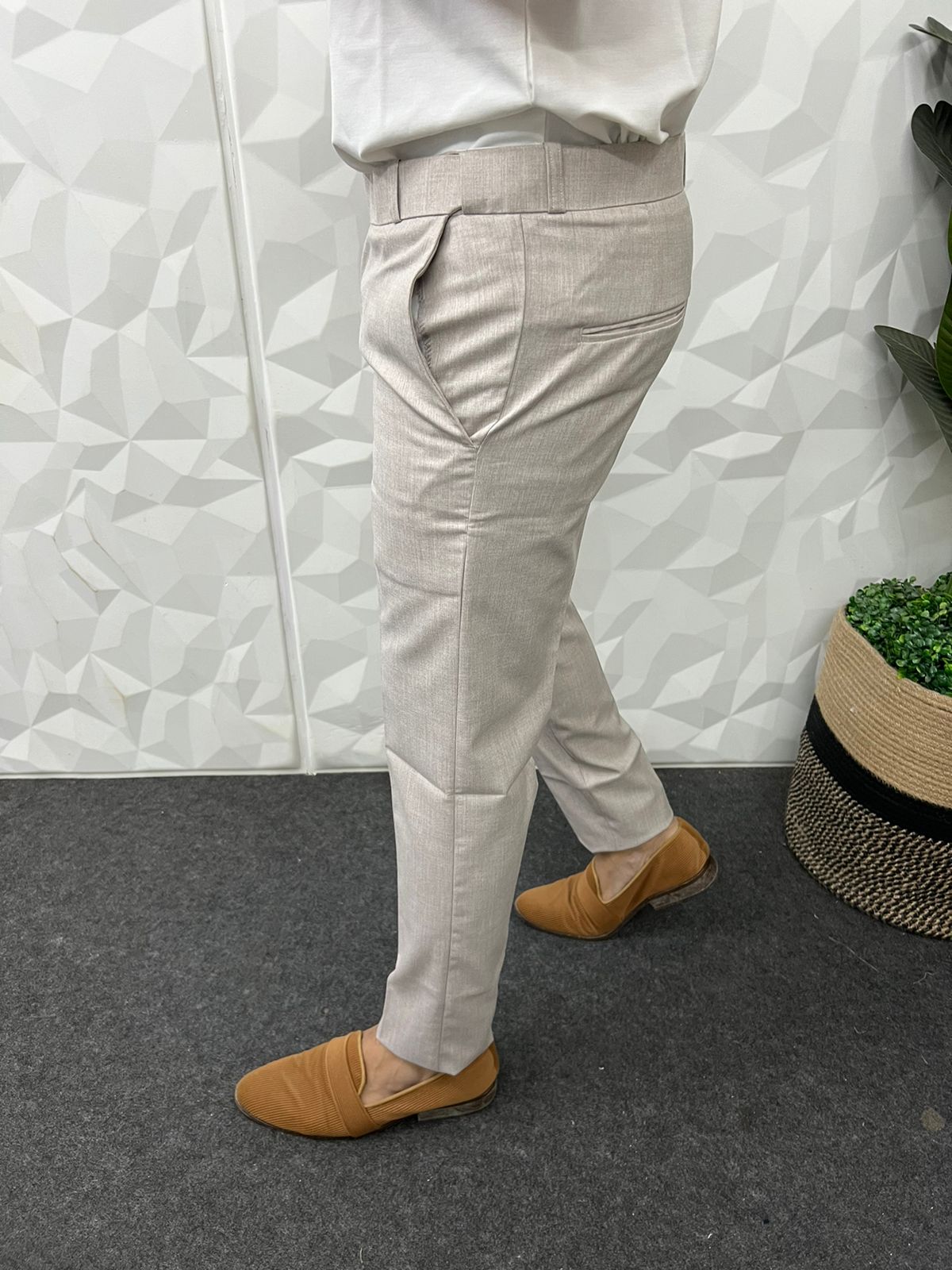 Waist adjustable cotton trouser ( Light cream )