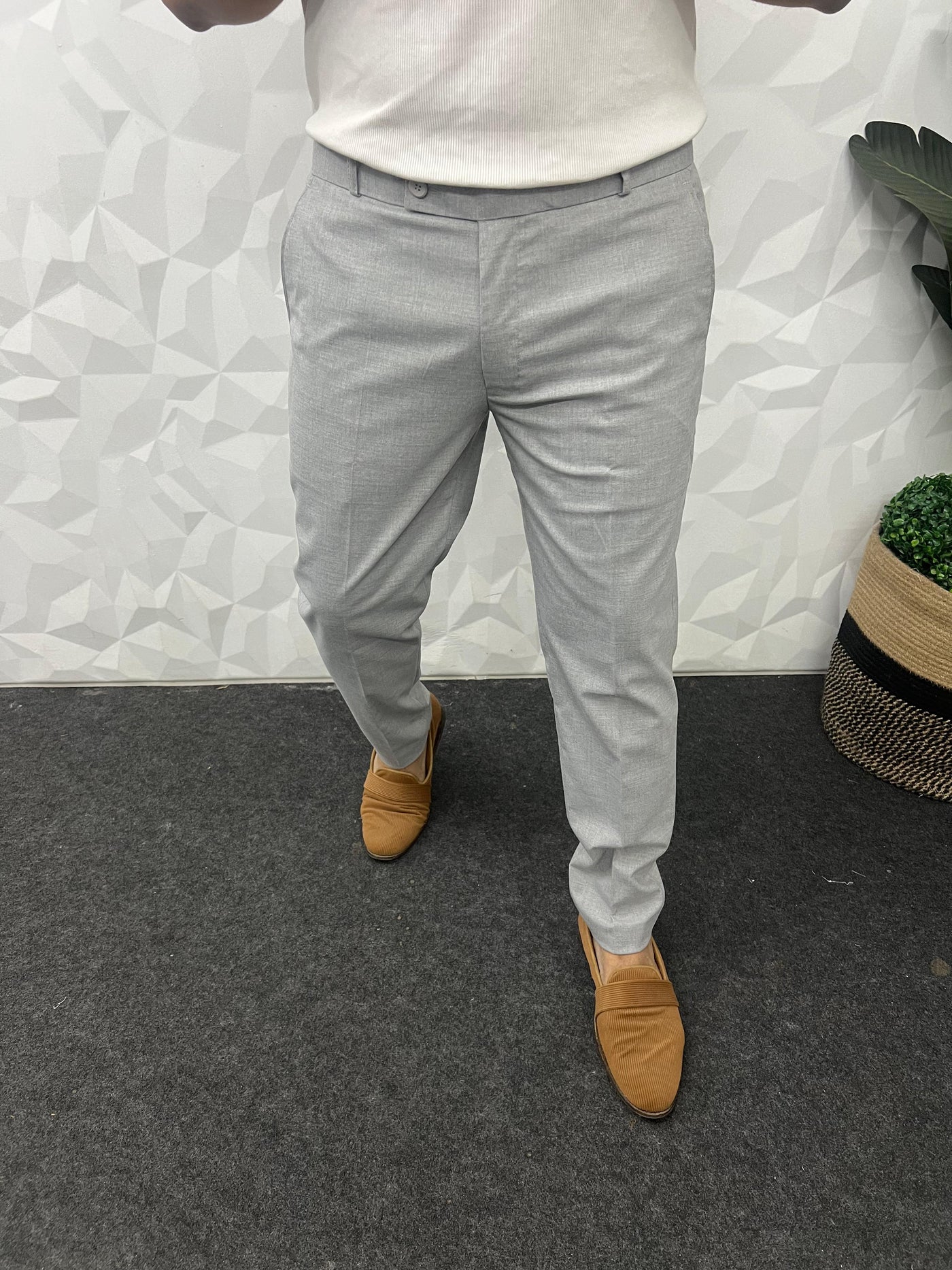 Melange cotton fabric trouser ( Light Grey)