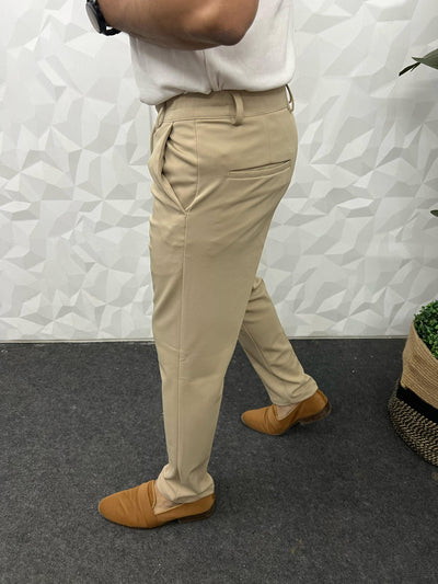 Flexi waist cotton twill cream trouser