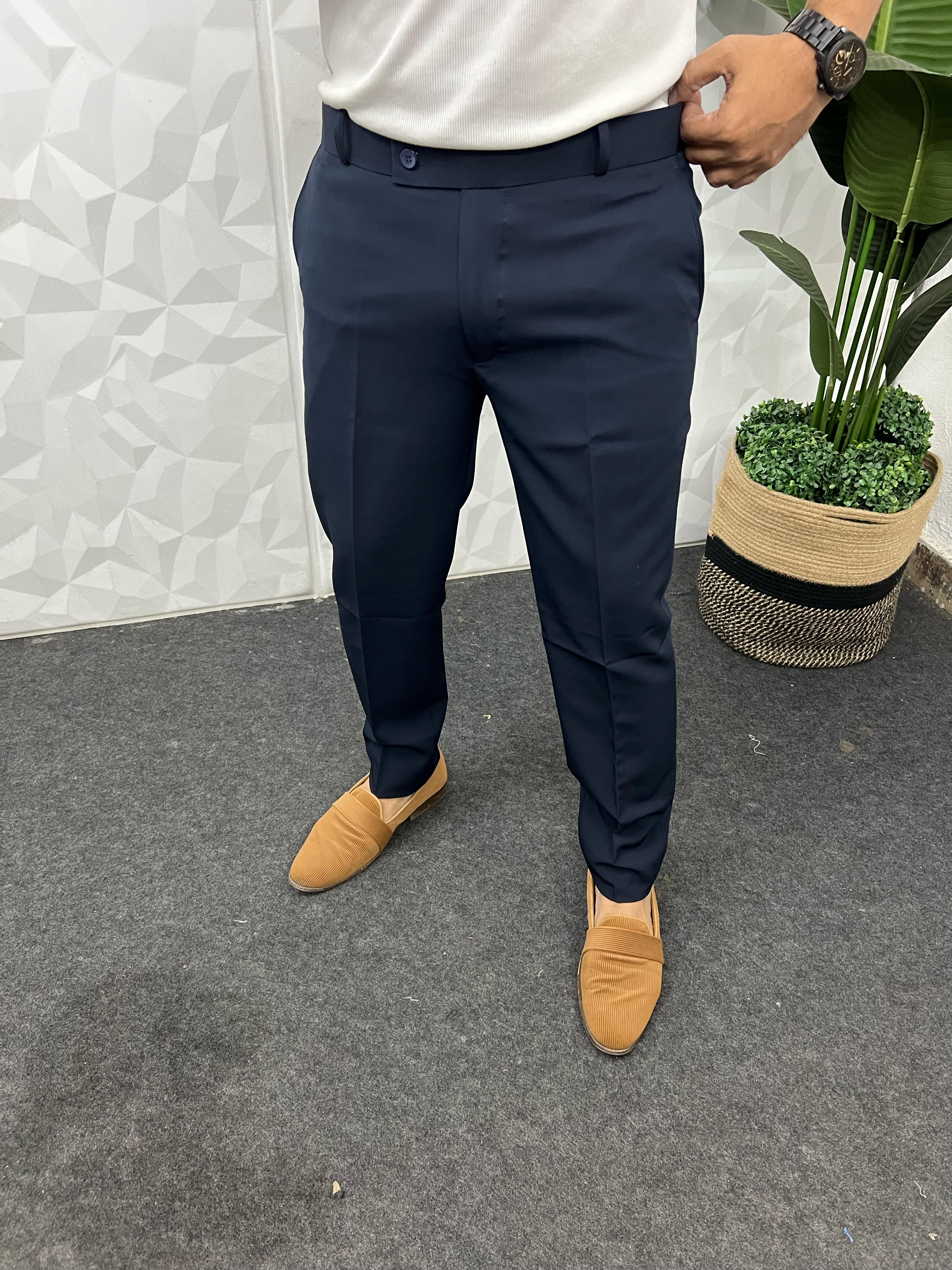 Cotton lycra fabric navy blue trouser