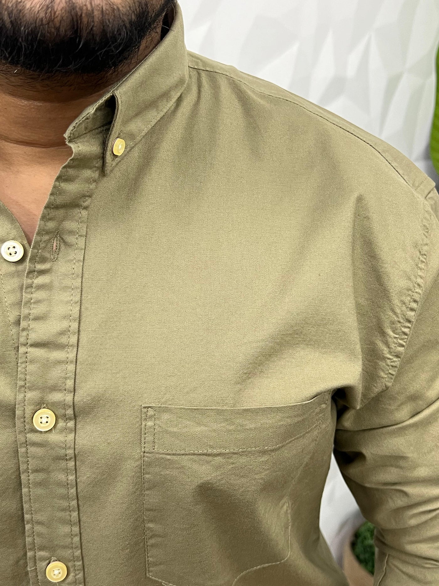 Oxford lycra solid shirt (Olive green)