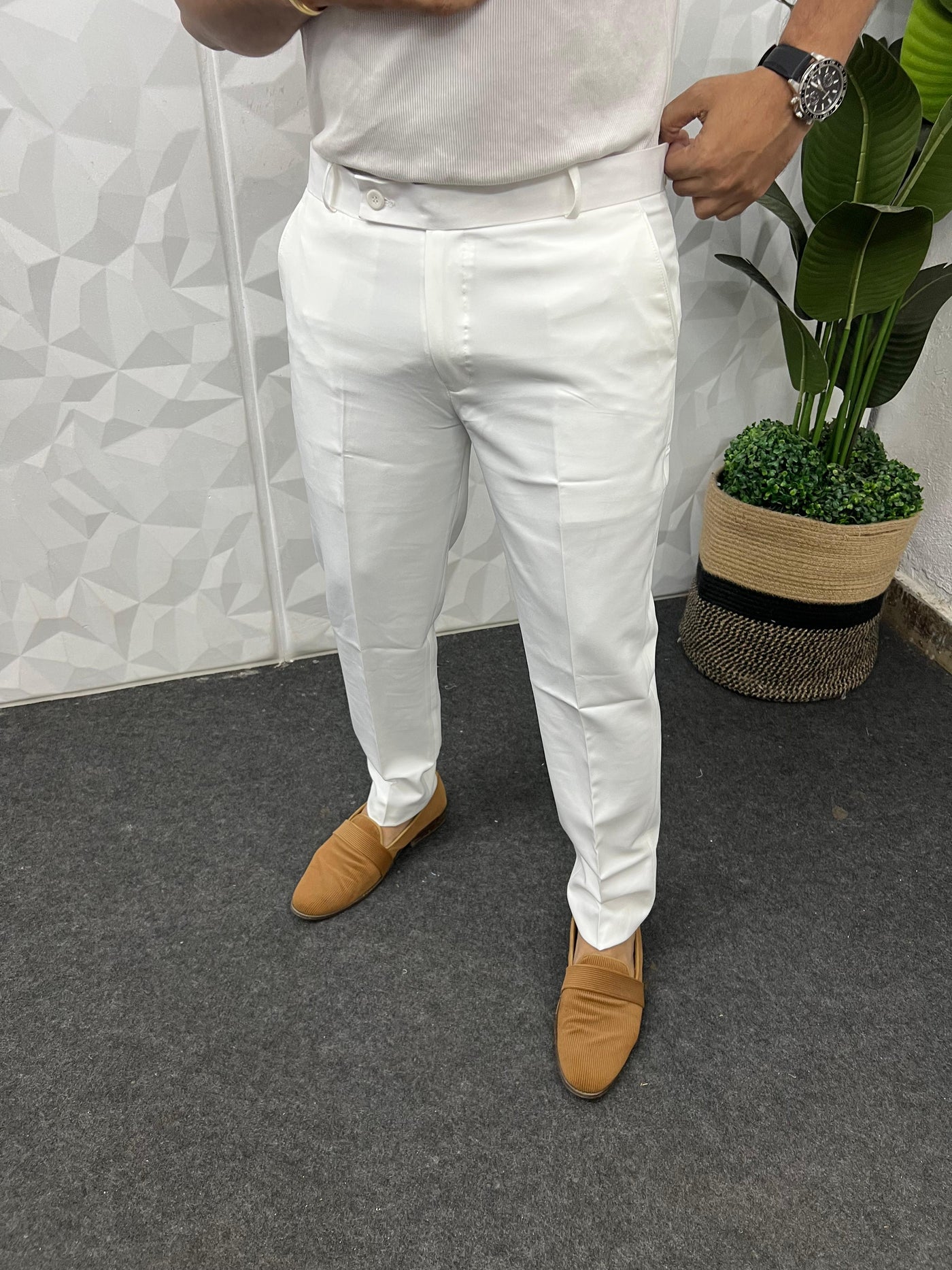 Cotton lycra fabric white trouser
