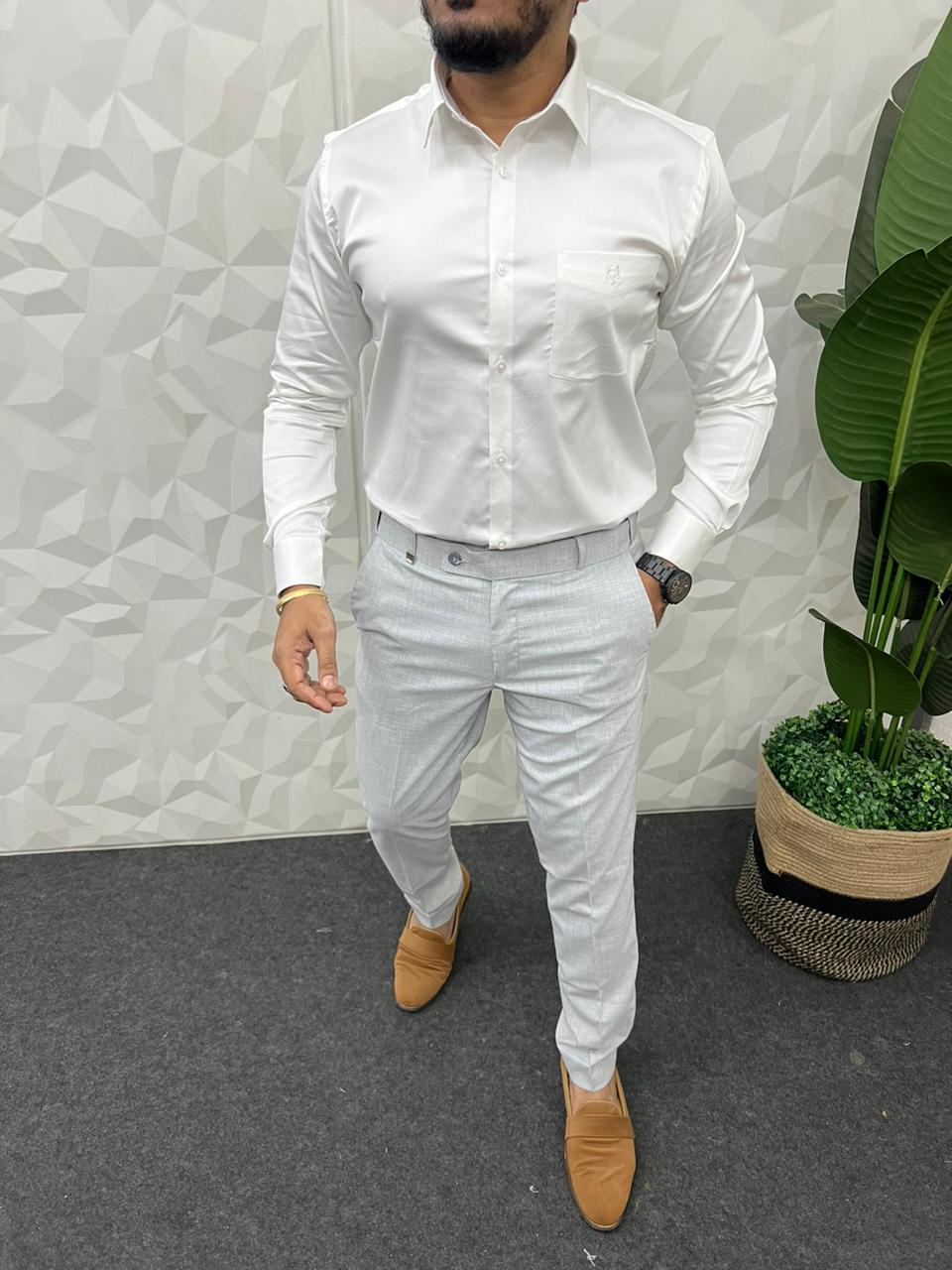 Vardhman satin lycra shirt ( white )