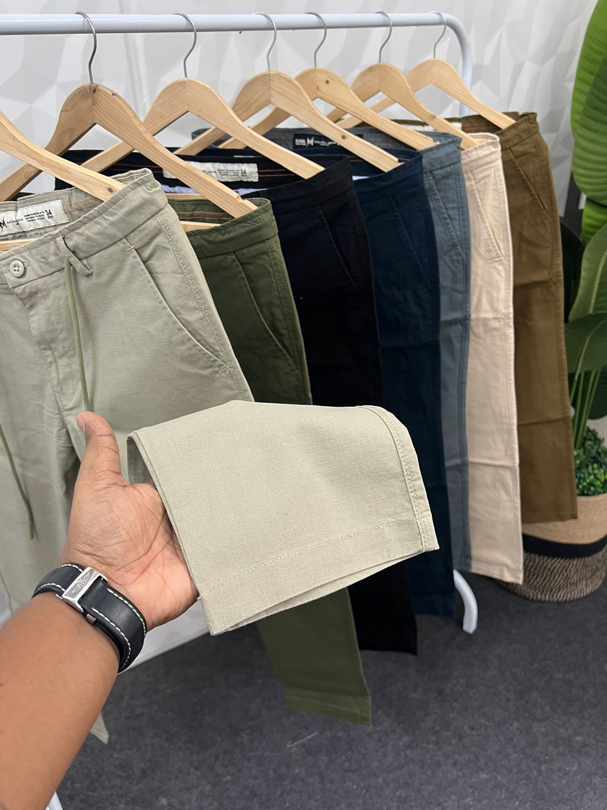 Linen fabric chino pant ( bottle green )