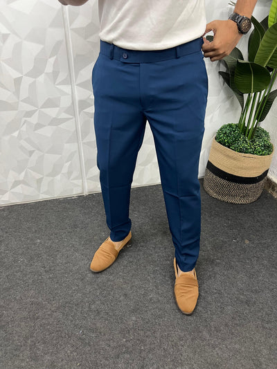 Cotton lycra fabric royal blue trouser